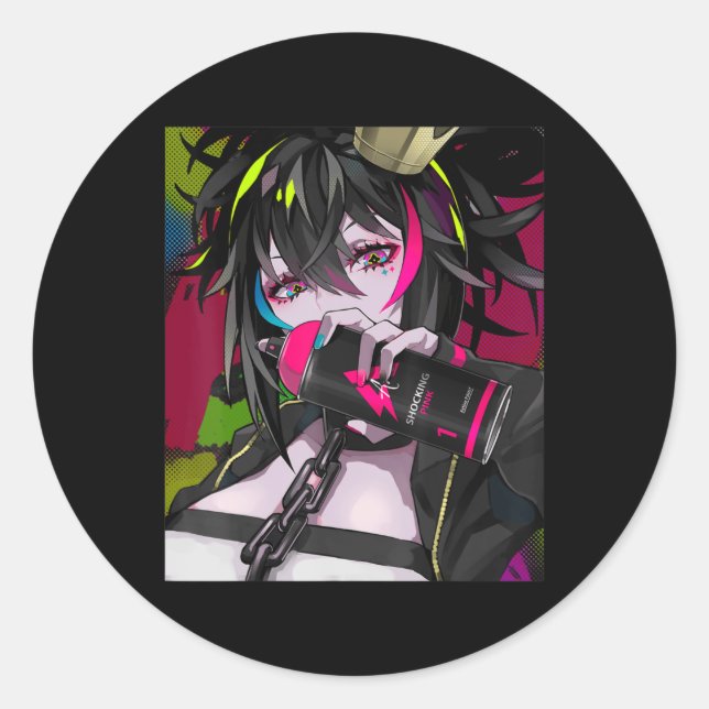 Pegatina Redonda Anime Girl Kawaii Waifu Aesthetic Japanese Otaku  (Anverso)