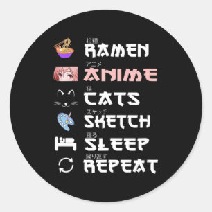 Pegatina Redonda Anime japones ramen dibujando al gato Anime Lover 