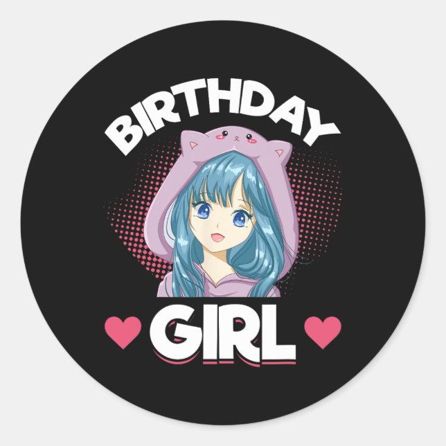 Pegatina Redonda Anime Manga Cumpleaños Chica (Anverso)