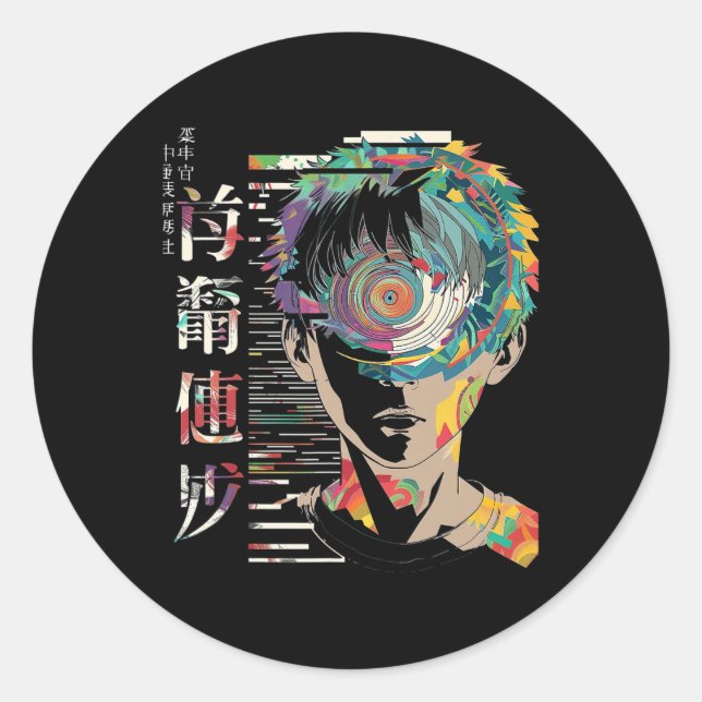 Pegatina Redonda Anime Manga Motif Mandala Anime 1 (Anverso)