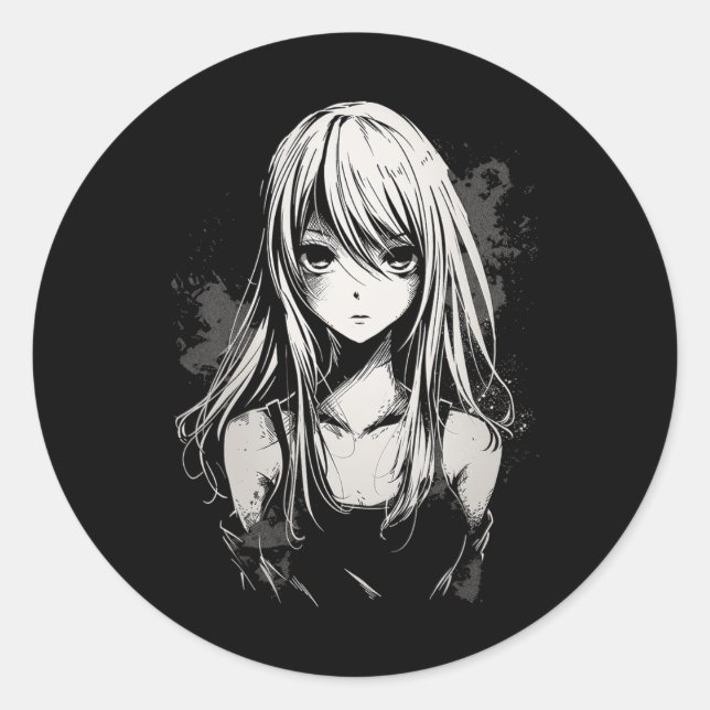 Pegatina Redonda Anime Manga Motif Pixel Art Anime (Anverso)