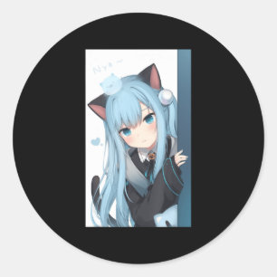 Pegatina Redonda Anime Neko Chica Pastel Kawaii Japonés Waifu O