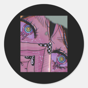 Pegatina Redonda Anime Oyes Pastel Kawaii Chica Estética Japonesa O