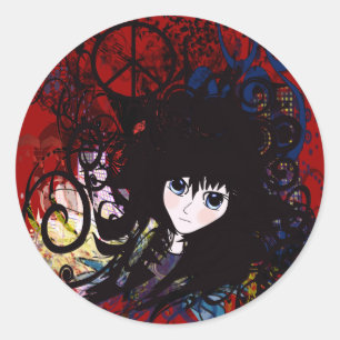 Pegatina Redonda Anime Peace Grunge
