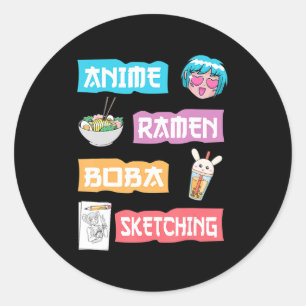 Pegatina Redonda Anime Ramen Boba Esbozando Kawaii Anime Lover Mer