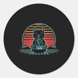 Pegatina Redonda Anime Ramen Cat Retro Noodles Japoneses Estéticos