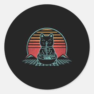 Pegatina Redonda Anime Ramen Cat Retro Noodles Japoneses Estéticos 