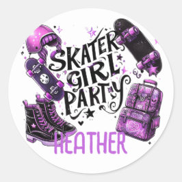 Pegatina Redonda Anime Skater Chica Birday Party Skateboarding