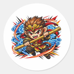 Pegatina Redonda Anime Sun Wukong Rey Mono - Viaje al Oeste