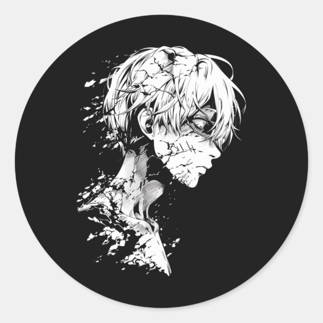 Pegatina Redonda Ánimo De La Manga De Anime Dibujando Un Anime De O (Anverso)