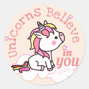 Pegatina Redonda Ánimo de Unicornio Adorable