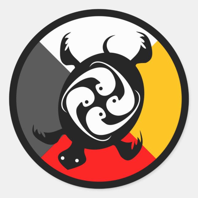 Pegatina Redonda Anishinabek Dodem Miskwaadesi (Anverso)