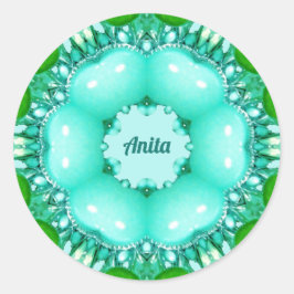 Pegatina Redonda ANITA ~ Modelo fractal brillante abstracto ~ ~