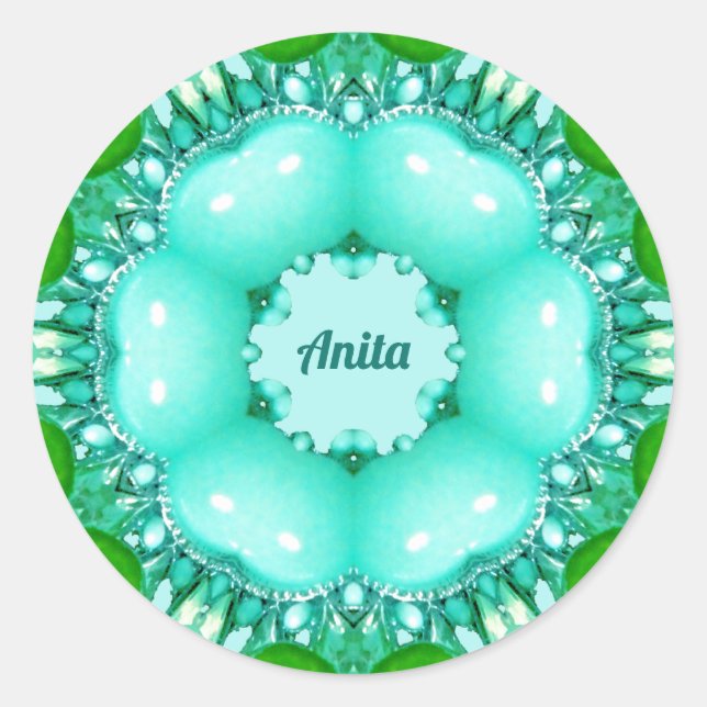 Pegatina Redonda ANITA ~ Modelo fractal brillante abstracto ~ ~ (Anverso)