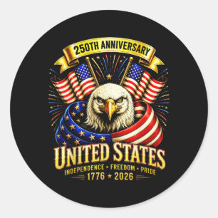 Pegatina Redonda Aniversario 250 de Aamerica 1776-2026 Patriótico U