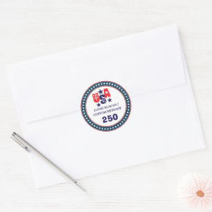 Pegatina Redonda Aniversario América USA 250 Personalizado