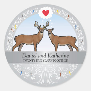 Pegatina Redonda Aniversario Boda 25 personalizado, Buck & Doe