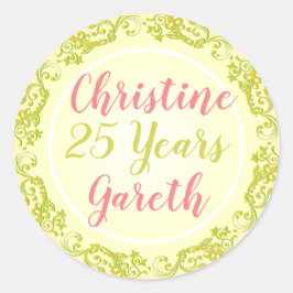 Pegatina Redonda Aniversario con nombres y número de años.