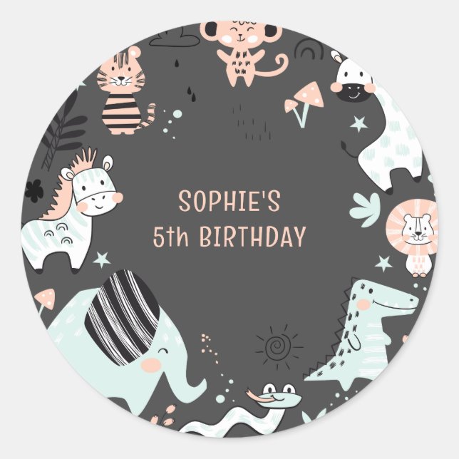 Pegatina Redonda Aniversario de animales salvajes de safari (Anverso)