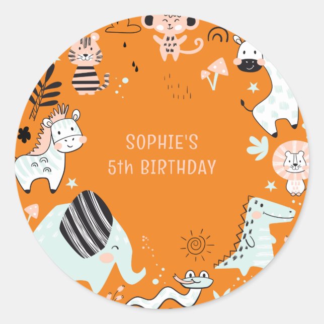 Pegatina Redonda Aniversario de animales salvajes de safari (Anverso)