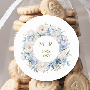 Pegatina Redonda Aniversario de Bodas 50 Dusty Blue Gold