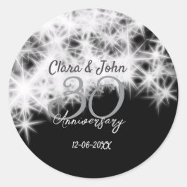 Pegatina Redonda Aniversario de bodas de 30 años brillo gris platea