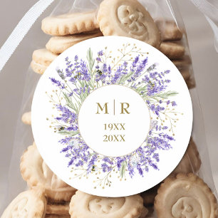 Pegatina Redonda Aniversario de Bodas de Oro 50 Lavanda Floral