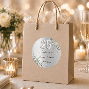 Pegatina Redonda aniversario de bodas de plata 25 años con vegetaci