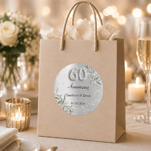 Pegatina Redonda aniversario de bodas de plata de diamantes 60