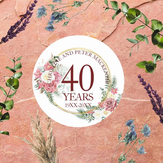 Pegatina Redonda Aniversario de cualquier Boda de Rosas de Rubor (Subido por el creador)