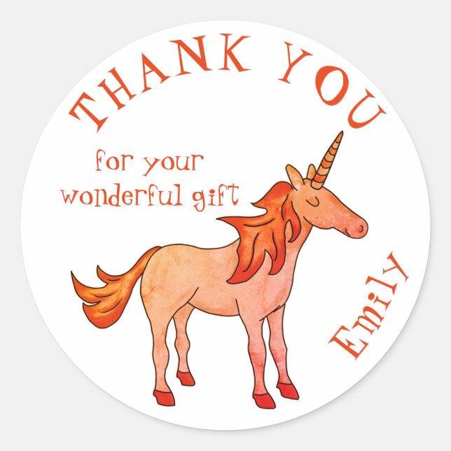 Pegatina Redonda Aniversario de Cute Unicornio Gracias (Anverso)