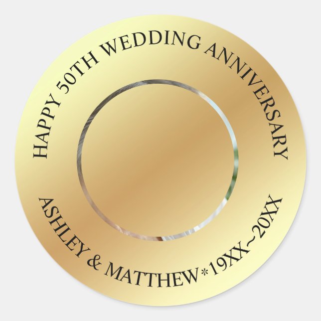 Pegatina Redonda Aniversario de foto personalizada (Anverso)