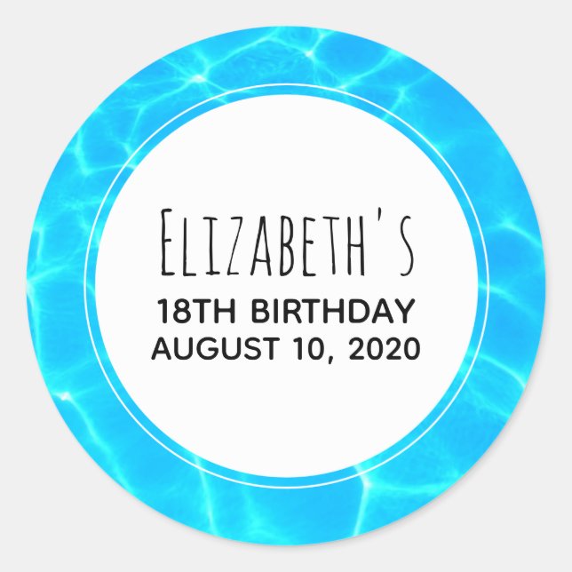 Pegatina Redonda Aniversario de la foto del agua de la piscina azul (Anverso)