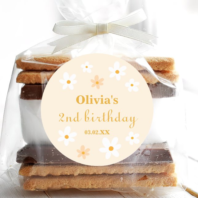 Pegatina Redonda Aniversario de la margarita amarillo y blanco (Subido por el creador)