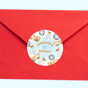 Pegatina Redonda Aniversario de la natalidad de Tropical Beach Sung