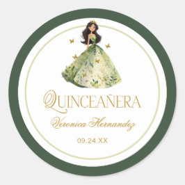 Pegatina Redonda Aniversario de la quinceanera del bosque encantado