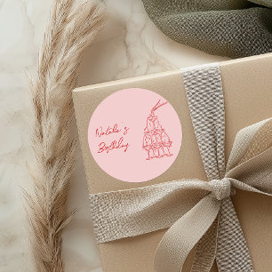 Pegatina Redonda Aniversario de la Torre de Champagne Rojo con Mano