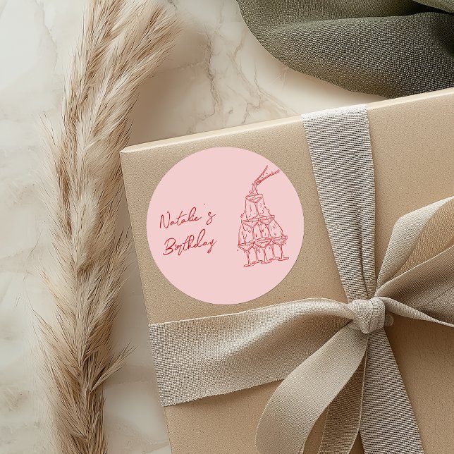 Pegatina Redonda Aniversario de la Torre de Champagne Rojo con Mano (Subido por el creador)