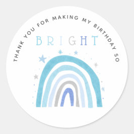 Pegatina Redonda Aniversario de los niños del arcoiris azul tan bri
