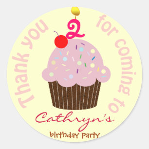 Pegatina Redonda Aniversario de los niños Gracias Pegatinas: Pastel