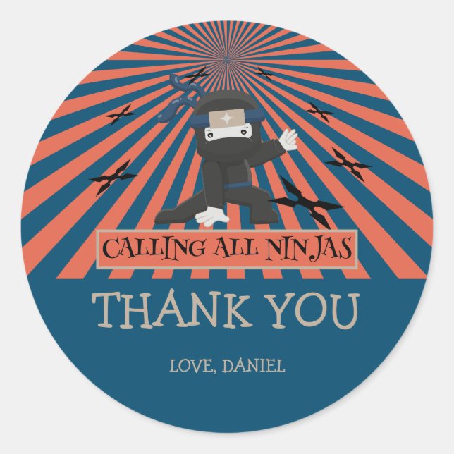 Pegatina Redonda Aniversario de los Niños Guerreros de Ninja Cute (Anverso)