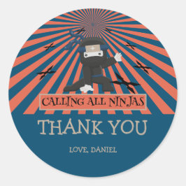 Pegatina Redonda Aniversario de los Niños Guerreros de Ninja Cute