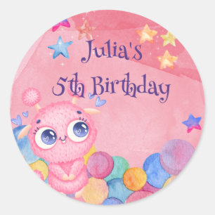 Pegatina Redonda Aniversario de niños de pequeños monstruos