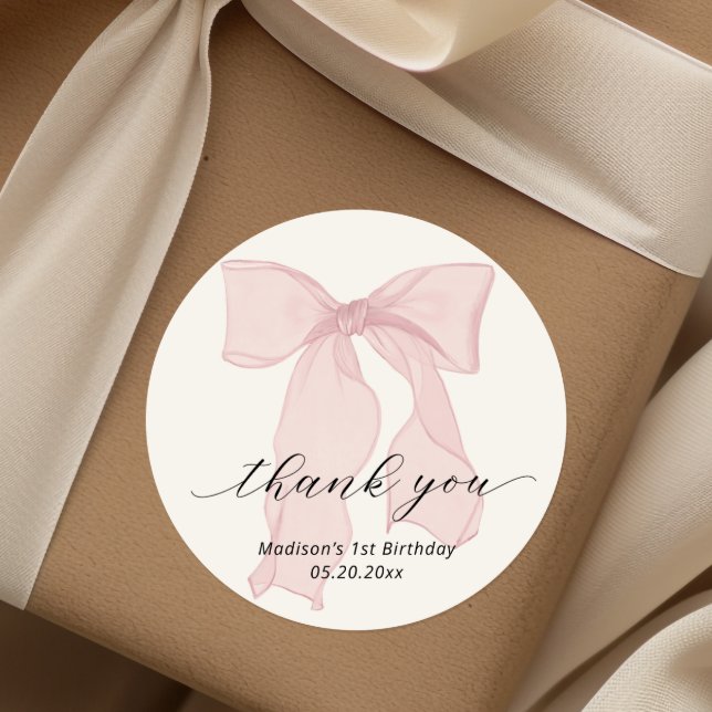 Pegatina Redonda Aniversario de Pink Bow Gracias (Subido por el creador)