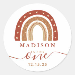 Pegatina Redonda Aniversario del arco iris de Terracota Boho modern