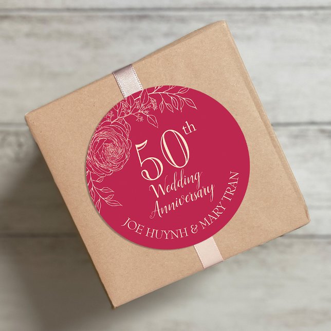 Pegatina Redonda Aniversario del Boda chino Ranunculus (Subido por el creador)