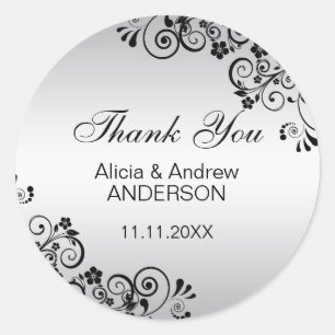 Pegatina Redonda Aniversario del Boda personalizado Silver Gracias