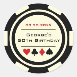 Pegatina Redonda Aniversario del Casino Black Off White Poker Chip