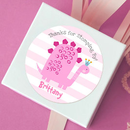 Pegatina Redonda Aniversario del Chica de los dinosaurios de Kawaii