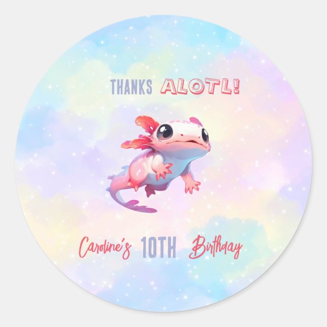 Pegatina Redonda Aniversario del chica de Rainbow axolotl (Anverso)
